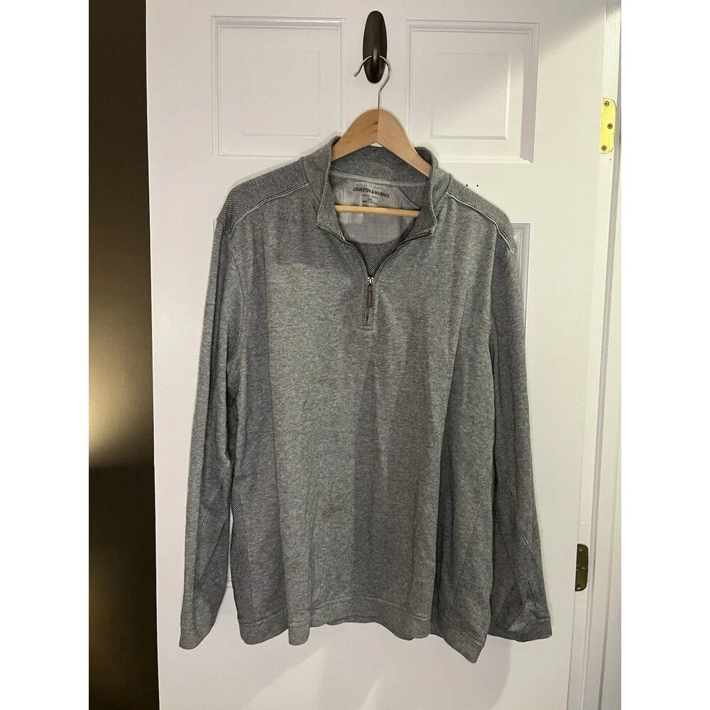 Johnston And Murphy Quarter Zip Pullover Is Light Gray XXL